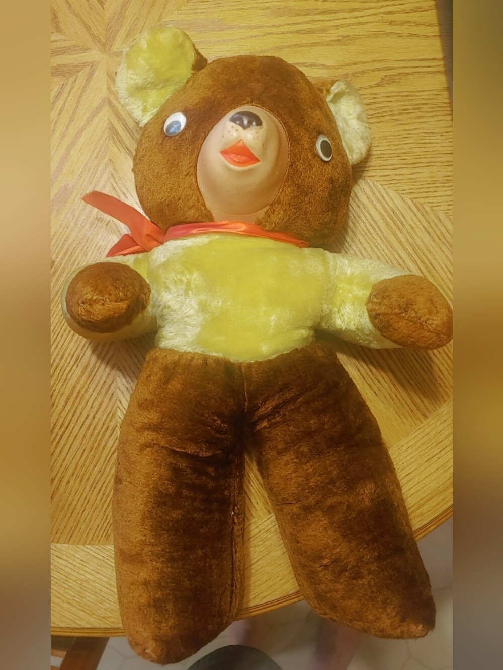Vintage Plush Brown and Yellow Teddy Bear Soft Stuffed Toy